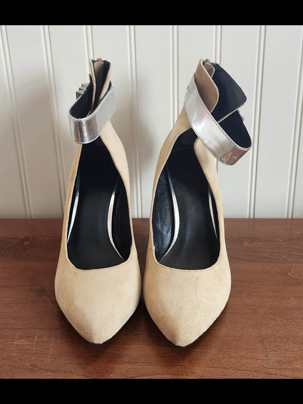 Kelsi Dagger Women's Beige Suede Pointed-Toe Ankle-Strap Heels